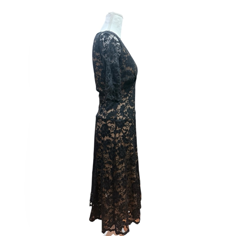 CAbi Black Lace Midi Dress Size Small Sheer Overlay Nude Lining Feminine Gothic - Picture 8 of 12